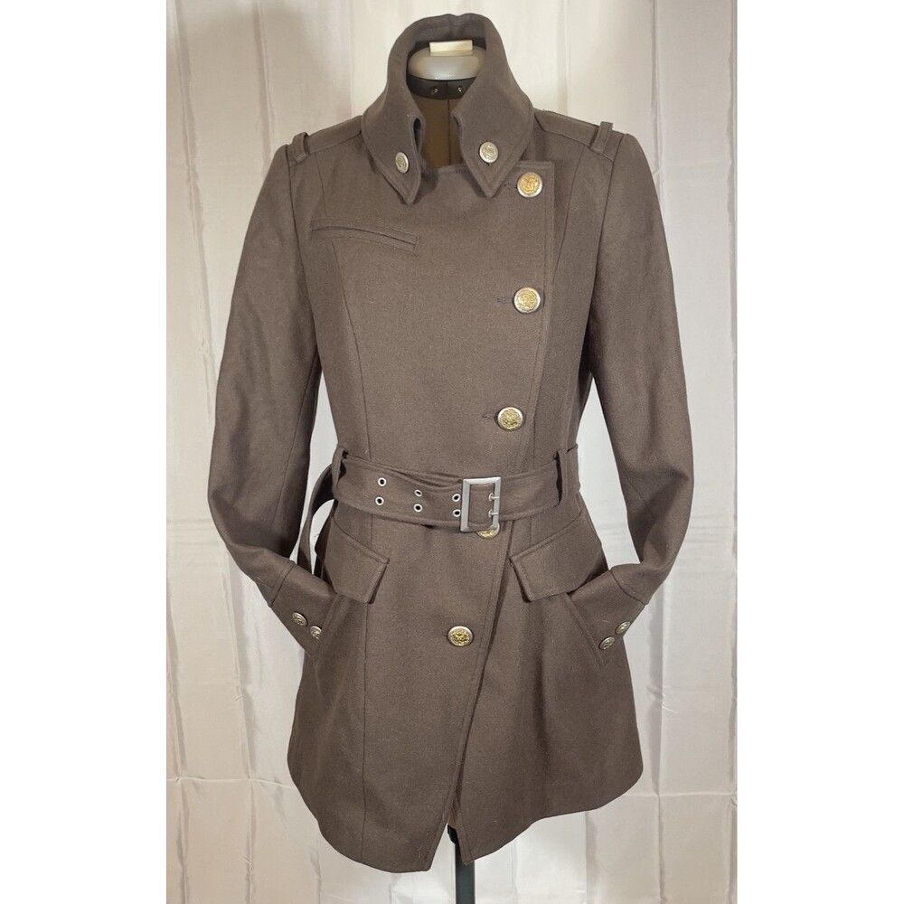 Velvet Heart Women's Brown Military Wool Blend Coat Jacket M Belted Lightweight